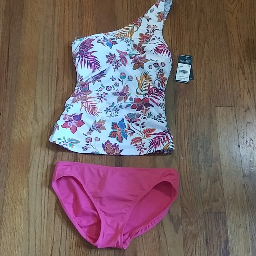 NWT.  Lauren Ralph Lauren floral one shoulder tankini.